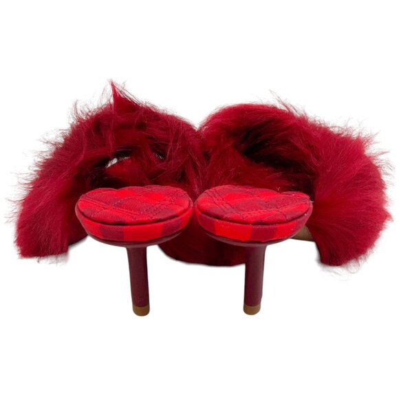 Burberry Prorsum Red Shearling Slide Sandals with Plaid - Picture 5 of 7